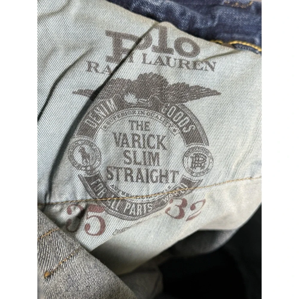 Polo Ralph Lauren Varick Slim Straight Jeans 35 x 32 Blue Jean‎ Denim Distressed